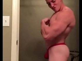 Verbal jock boy in sexy red thong