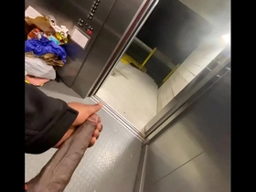 Public elevator got stuck so i stroked my  bbc (solo almost caught)