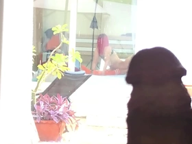 I masturbate, spying at the neighbors who have lesbian sex