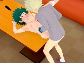 My hero academia yaoi bakugou fucks deku in a karaoke while uraraka looks on - manga anime porn hardsex