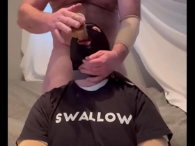 Faggot gagging on alpha's cock and throatpie